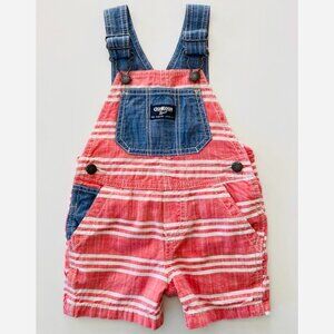Oshkosh B’gosh unisex red & white striped blue shortalls in excellent condition